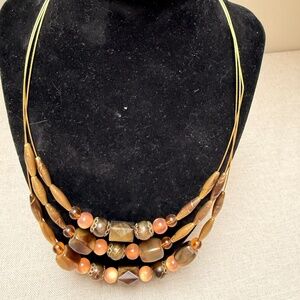 Multi Strand Beaded Necklace on Brass Chain